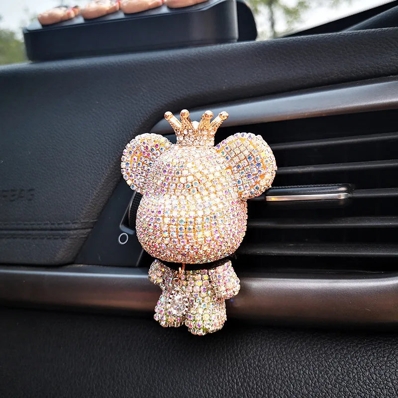 Aromatherapy Car Air Freshener - Creative Crown Diamond Bear Design for Lasting Fragrance and Interior Conditioning