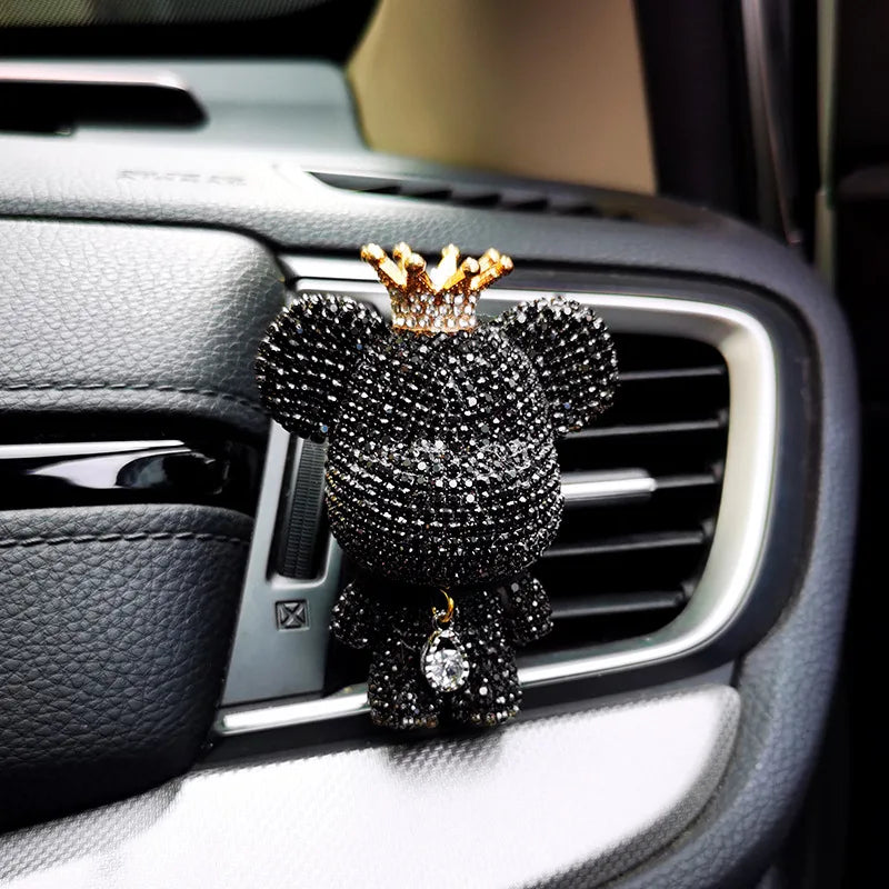 Aromatherapy Car Air Freshener - Creative Crown Diamond Bear Design for Lasting Fragrance and Interior Conditioning