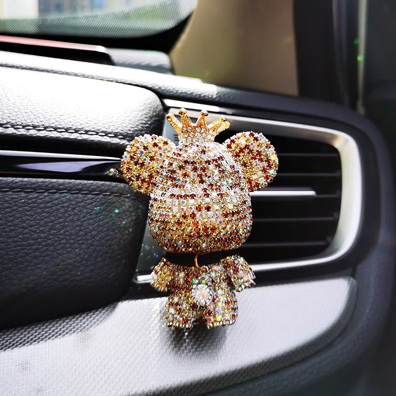 Aromatherapy Car Air Freshener - Creative Crown Diamond Bear Design for Lasting Fragrance and Interior Conditioning