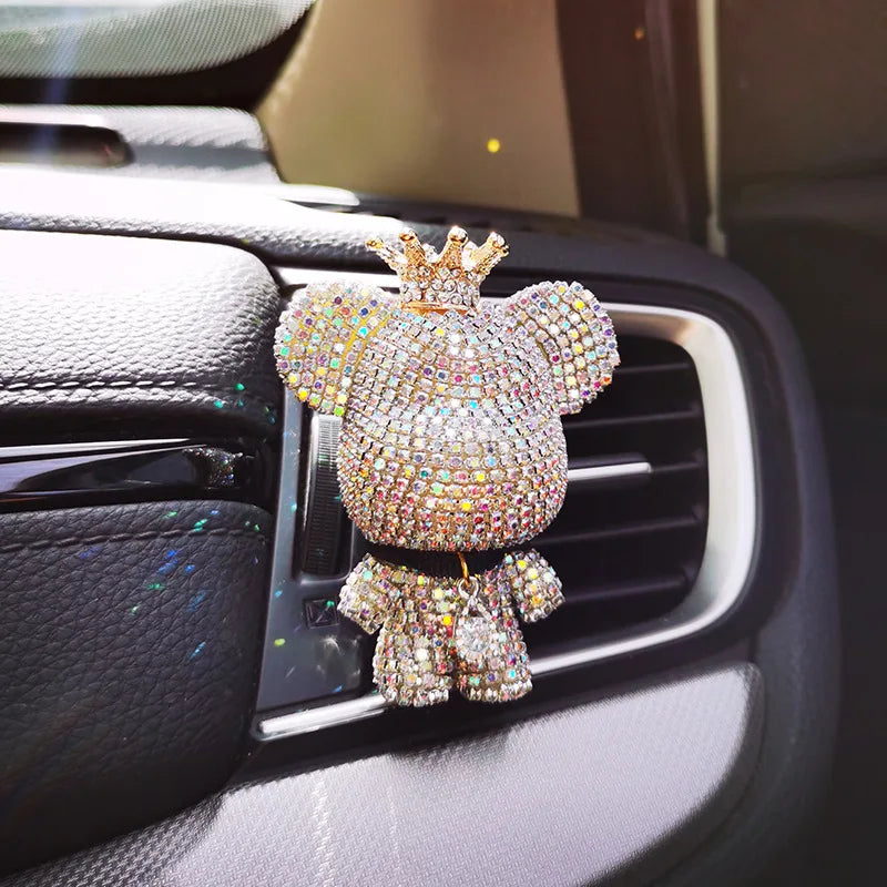 Aromatherapy Car Air Freshener - Creative Crown Diamond Bear Design for Lasting Fragrance and Interior Conditioning