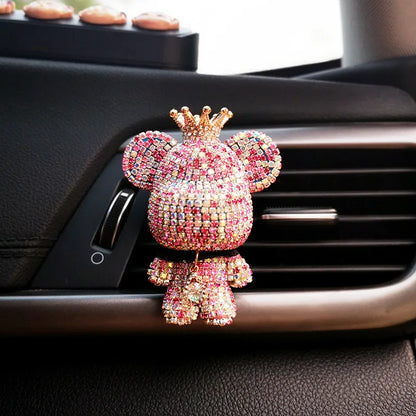 Aromatherapy Car Air Freshener - Creative Crown Diamond Bear Design for Lasting Fragrance and Interior Conditioning