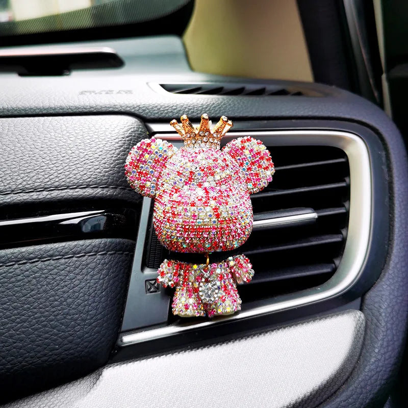 Aromatherapy Car Air Freshener - Creative Crown Diamond Bear Design for Lasting Fragrance and Interior Conditioning