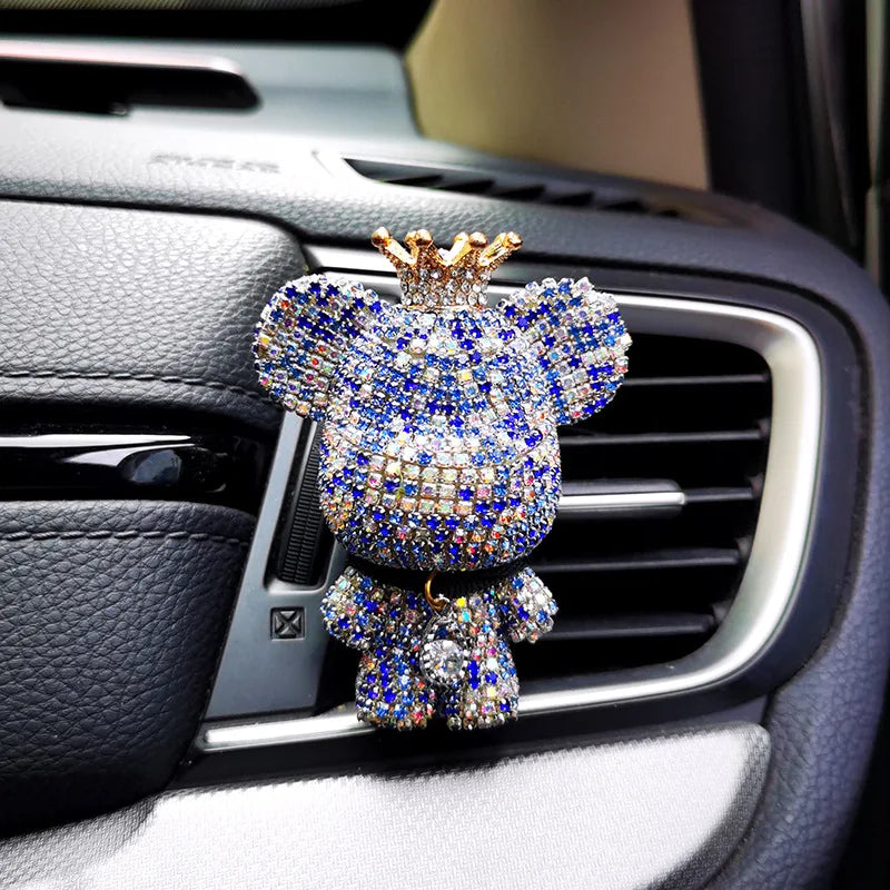 Aromatherapy Car Air Freshener - Creative Crown Diamond Bear Design for Lasting Fragrance and Interior Conditioning